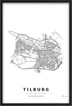 Poster Stad Tilburg - A3 - 30 x 40 cm - Inclusief lijst (Zwart MDF)