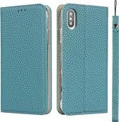 Litchi-textuur Horizontale flip-toplaag koeienhuid lederen tas met houder & kaartsleuven & portemonnee & riem & draadwinder voor iPhone XS Max (hemelsblauw)