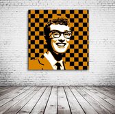 Buddy Holly Pop Art Acrylglas - 100 x 100 cm op Acrylaat glas + Inox Spacers / RVS afstandhouders - Popart Wanddecoratie