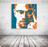 Malcom X Pop Art Acrylglas - 100 x 100 cm op Acrylaat glas + Inox Spacers / RVS afstandhouders - Popart Wanddecoratie