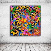 Tiger Art Canvas - 100 x 100 cm - Canvasprint - Op dennenhouten kader - Geprint Schilderij - Popart Wanddecoratie