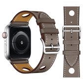 Modieuze enkele cirkel drie gaten lederen horlogebandje voor Apple Watch Series 5 & 4 40mm / 3 & 2 & 1 38mm (grijs)