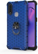 Voor Xiaomi Redmi Note 7 / Note 7 Pro Shockproof Honeycomb PC + TPU Ring Holder Protection Case (blauw)