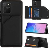 Voor Samsung Galaxy M80s & A91 Skin Feel PU + TPU + PC Achterkant Schokbestendig hoesje met kaartsleuven & houder & fotolijst (zwart)