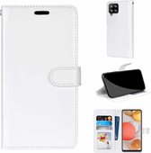 Voor Samsung Galaxy A42 5G Pure Kleur Horizontale Flip PU lederen tas met houder & kaartsleuven & portemonnee & fotolijst (wit)