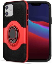 Voor iPhone 12 5.4 inch Dual Layer TPU + PC Hybrid Armor schokbestendig hoesje met 360 graden roterende metalen ringhouder (rood)