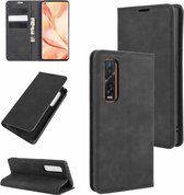 Voor OPPO Find X2 Pro Retro-skin Business Magnetische Suction Leather Case met houder & kaartsleuven & portemonnee (zwart)