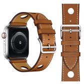 Modieuze enkele cirkel drie gaten lederen horlogebandje voor Apple Watch Series 5 & 4 44mm / 3 & 2 & 1 42mm (bruin)