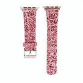 Voor Apple Watch Series 6 & SE & 5 & 4 40 mm / 3 & 2 & 1 38 mm glitter pailletten lederen vervangende band horlogeband (roze zilver)