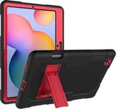 Contrastkleur Robot schokbestendig siliconen + pc beschermhoes met houder voor Samsung Galaxy Tab S6 Lite P610 (zwart rood)