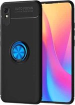 Voor Geschikt voor Xiaomi Redmi 9A metalen ringhouder 360 graden roterende TPU-hoes (zwart + blauw)