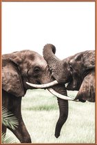 JUNIQE - Poster met kunststof lijst Elephants at Play -13x18 /Bruin