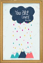 JUNIQE - Poster met houten lijst You Are Loved -40x60 /Blauw & Roze