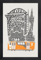 JUNIQE - Poster met houten lijst Glasgow Cityscape -13x18 /Grijs &