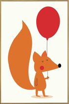 JUNIQE - Poster met kunststof lijst Fox with a Red Balloon -20x30