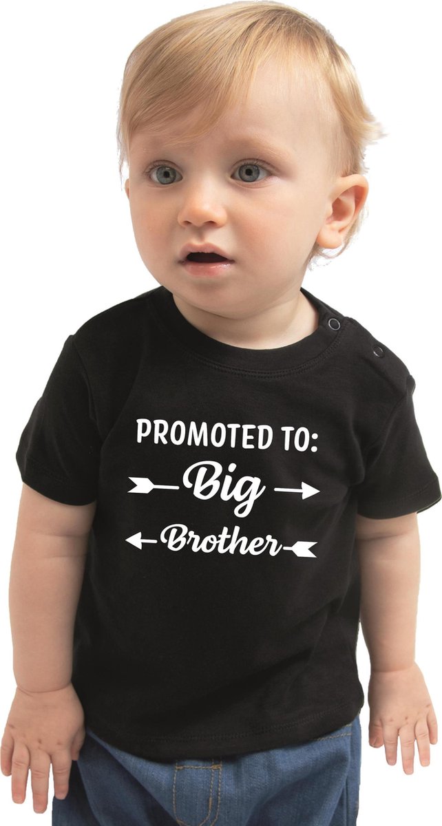 Promoted to big brother cadeau t-shirt zwart voor baby / kinderen - Aankodiging zwangerschap grote broer 74
