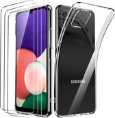 Silicone hoesje transparant met 3 Pack Tempered glas Screen Protector Geschikt voor: Samsung Galaxy A22 5G