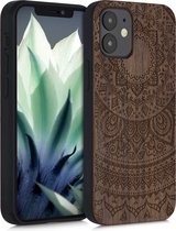 kwmobile telefoonhoesje compatibel met Apple iPhone 12 mini - Hoesje met bumper in donkerbruin - walnoothout - Indian Sun design