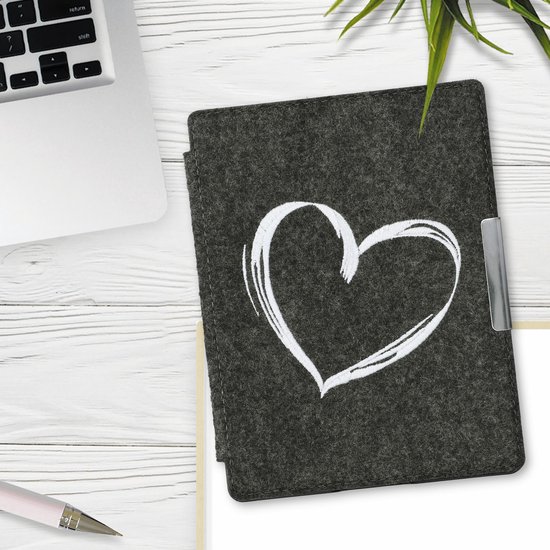 kwmobile hoes geschikt voor Kobo Aura H2O Edition 2 - E-reader beschermhoes in wit / donkergrijs - Brushed Hart design van Merkloos — afbeelding 2