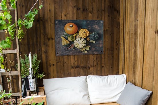 Potirons sur fond rouillé affiche de jardin toile en vrac 80x60 cm - Toile de jardin / Toile d'extérieur / Peintures d'extérieur (décoration de jardin)