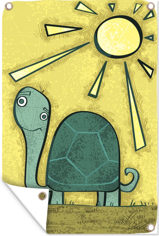 Tuindecoratie Illustratie van een groene schildpad in de zon - 40x60 cm