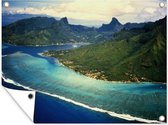 Tuinschilderij Luchtfoto van Moorea-eiland in Frans-Polynesië - 80x60 cm - Tuinposter - Tuindoek - Buitenposter