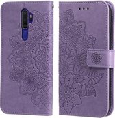 Voor OPPO A9 2020/A5 2020 7-bloemblaadje Bloemen Embossing Patroon Horizontale Flip PU lederen tas met houder & kaartsleuven & portemonnee & fotolijst (lichtpaars)