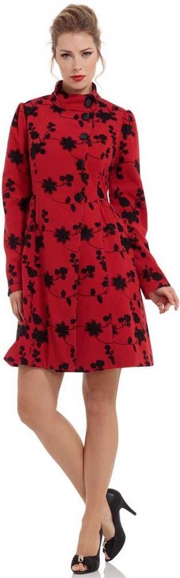 Voodoo Vixen Jas -S- Joan elegante Geborduurde bloemen Rood - Voodoo Vixen