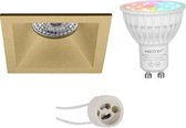 Mi-Light MiBoxer - LED Spot Set GU10 - Smart LED - Wifi LED - Slimme LED - 4W - RGB+CCT - Aanpasbare Kleur - Dimbaar - Pragmi Pollon Pro - Inbouw Vierkant - Mat Goud - Verdiept - 82mm - BES L