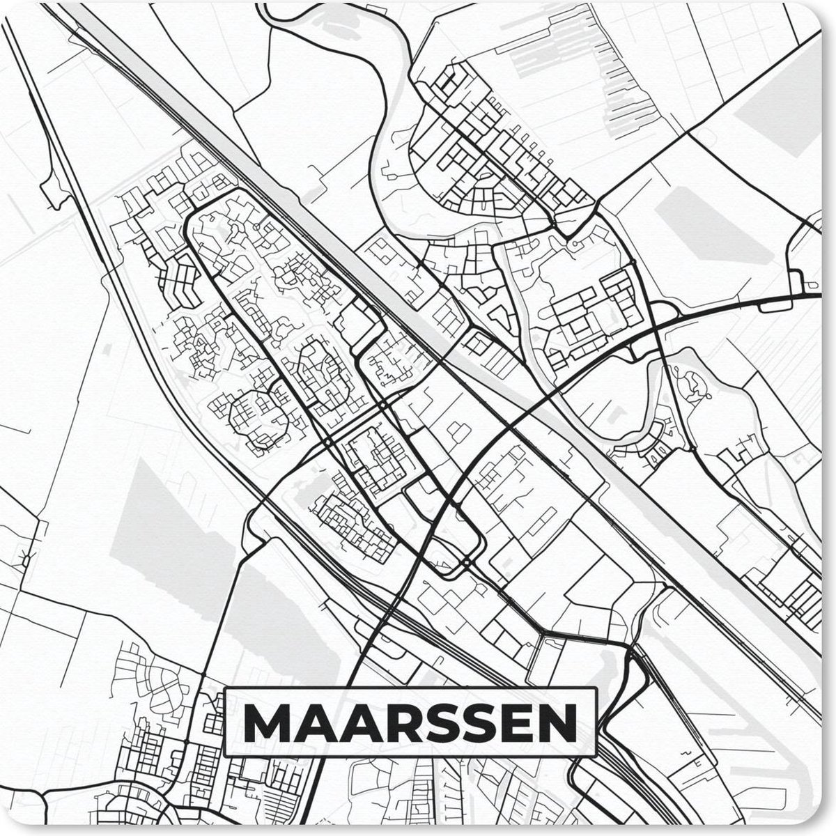 Muismat 30x30 cm - Mousepad Kaart - Maarssen - Zwart - Wit - Muismatten
