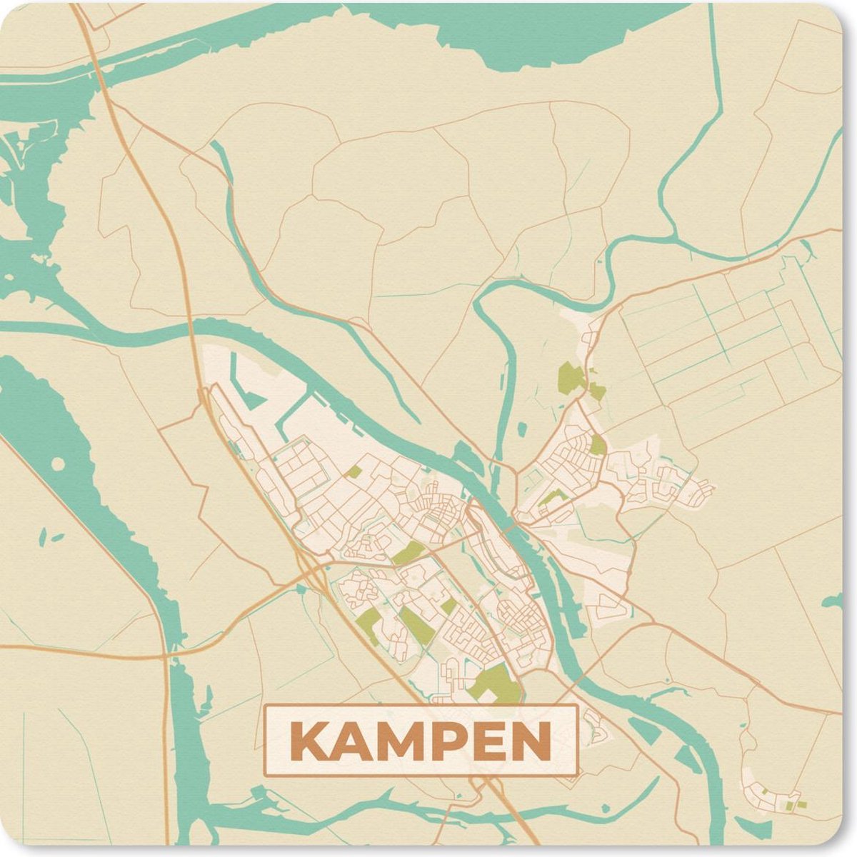 Muismat 30x30 cm - Mousepad Plattegrond - Kampen - Vintage - Muismatten - Stadskaart