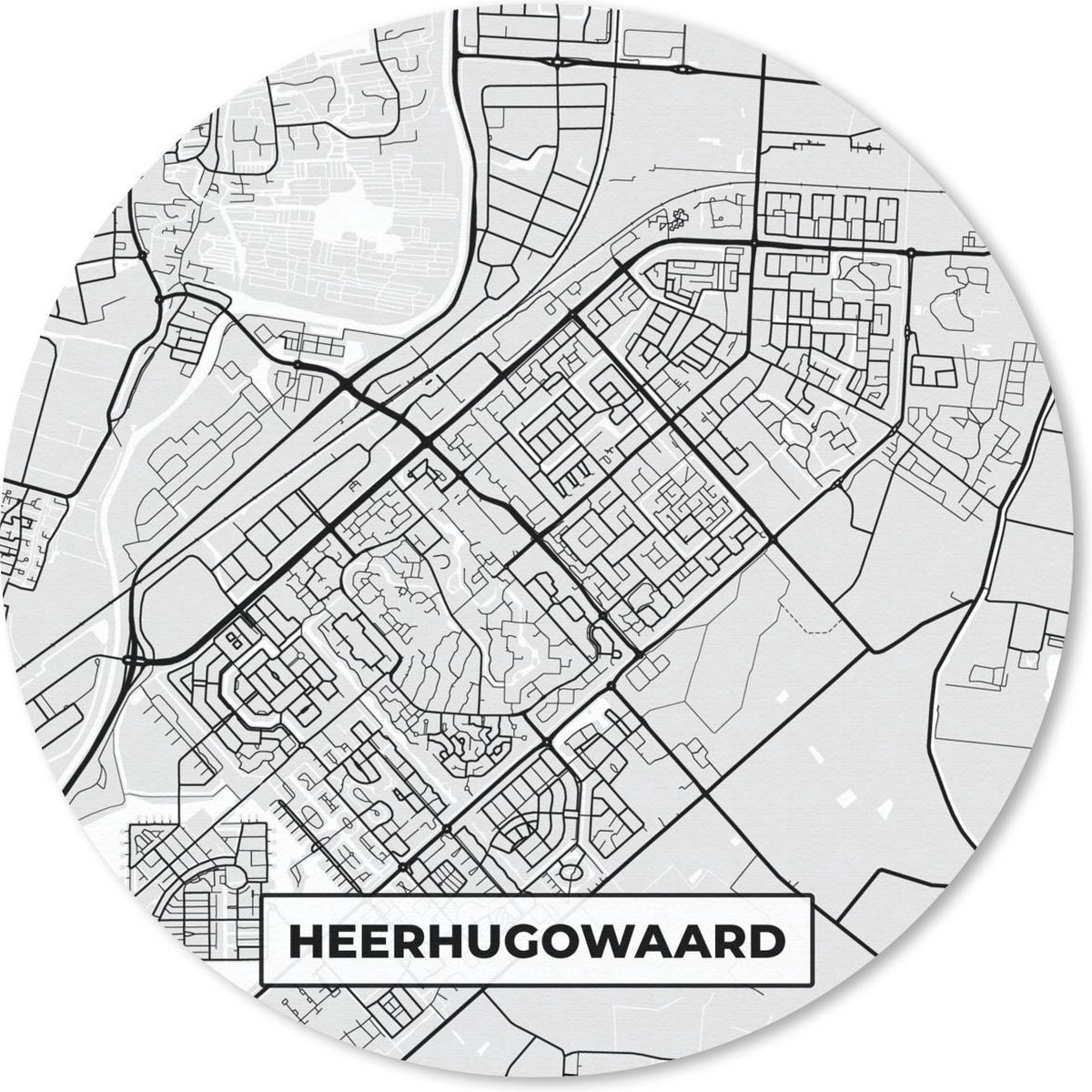 Muismat rond 20x20 cm - Mousepad Stadskaart - Heerhugowaard - Grijs - Wit - Ronde muismatten