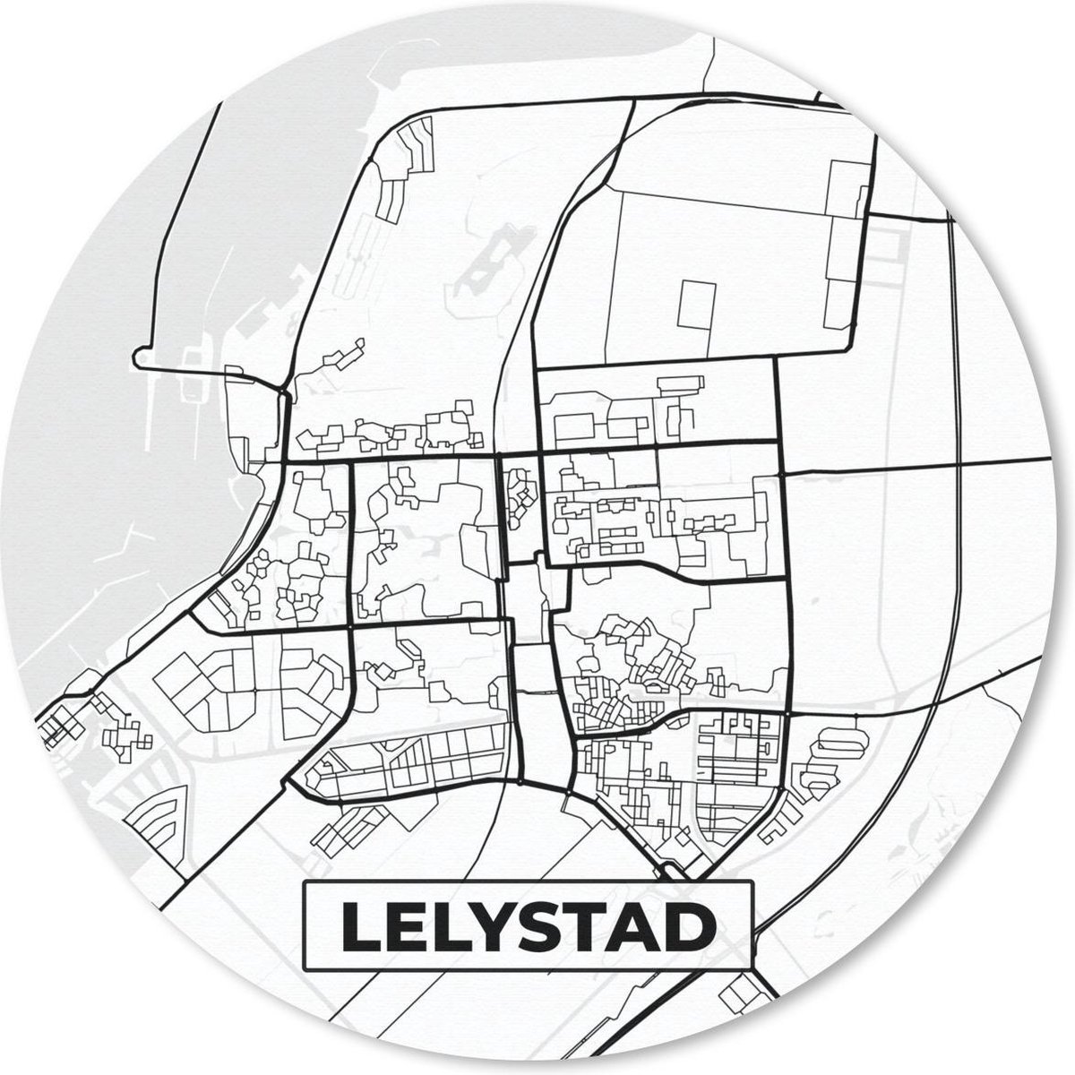 Muismat rond 20x20 cm - Mousepad Kaart - Lelystad - Zwart - Wit - Ronde muismatten