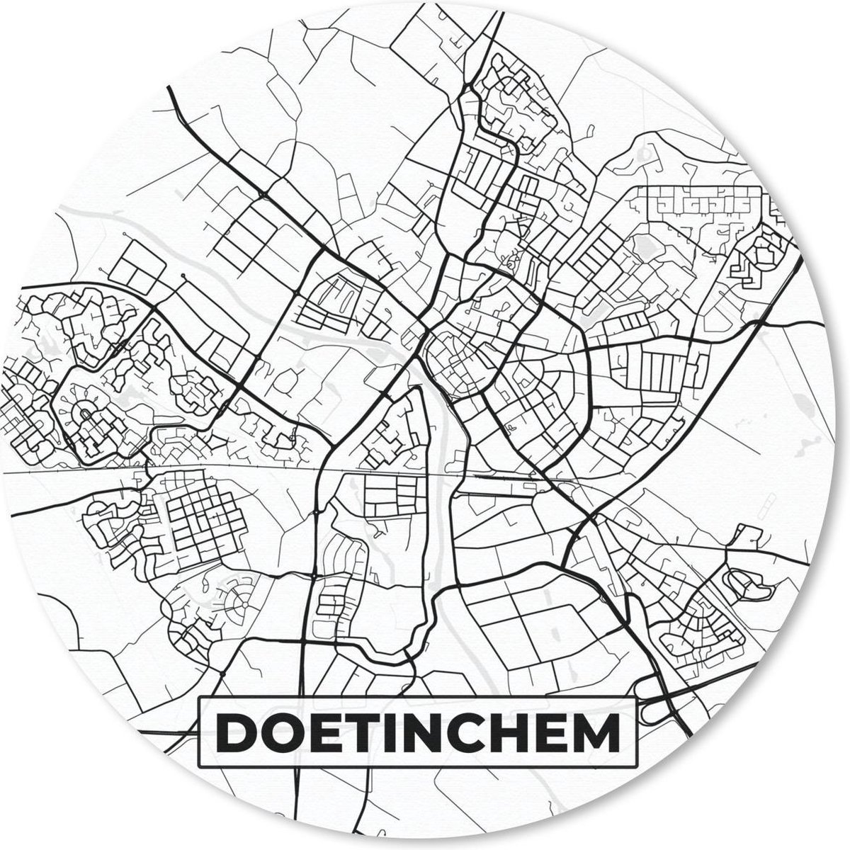 Muismat rond 20x20 cm - Mousepad Kaart - Doetinchem - Zwart - Wit - Ronde muismatten