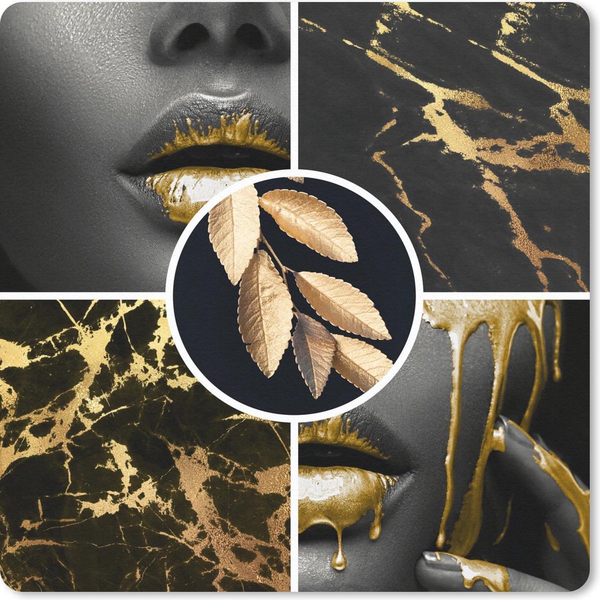 Muismat 20x20 cm - Mousepad Collage - Verf - Goud - Marmer print - Muismatten