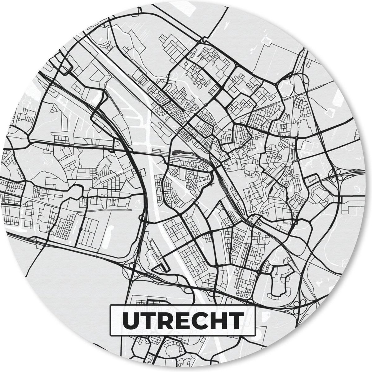 Muismat rond 30x30 cm - Mousepad Stadskaart - Utrecht - Grijs - Wit - Ronde muismatten