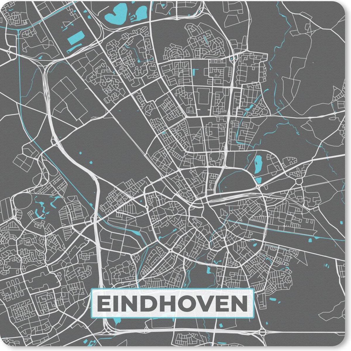 Muismat 30x30 cm - Mousepad Plattegrond - Eindhoven - Grijs - Blauw - Muismatten - Stadskaart