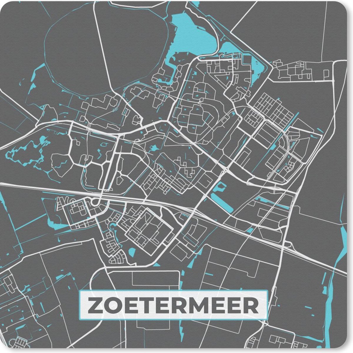 Muismat 20x20 cm - Mousepad Plattegrond - Zoetermeer - Grijs - Blauw - Muismatten - Stadskaart