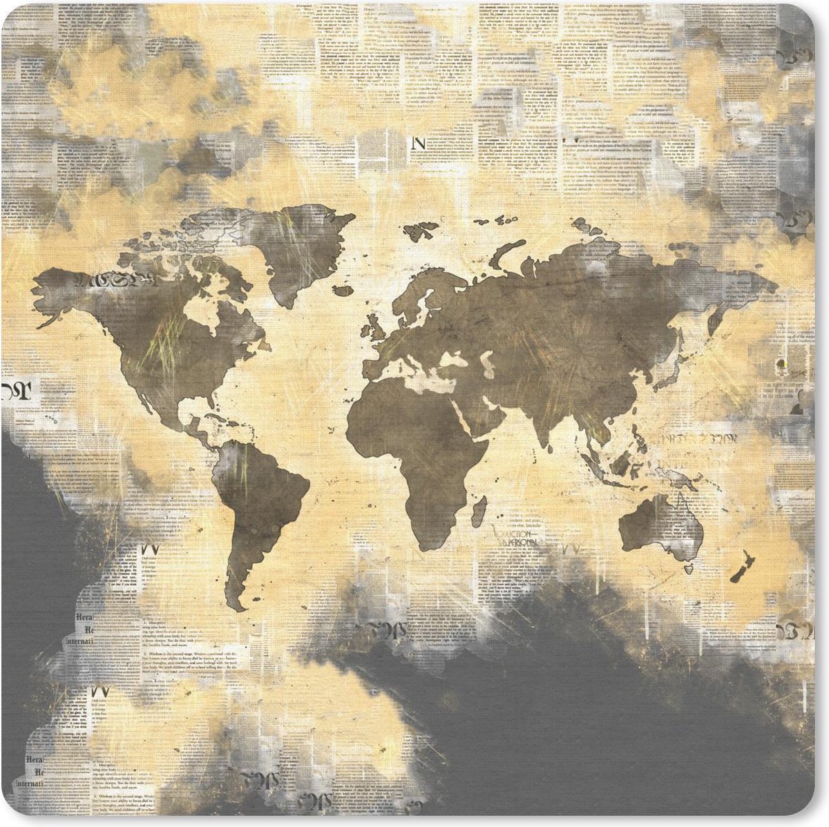 Muismat 30x30 cm - Mousepad Wereldkaart - Abstract - Kranten - Muismatten