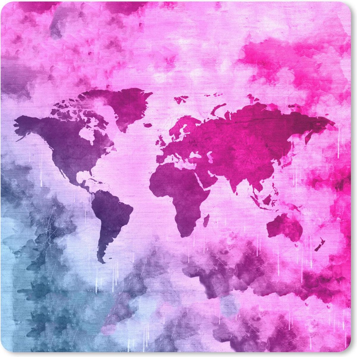 Muismat 30x30 cm - Mousepad Wereldkaart - Roze - Abstract - Muismatten