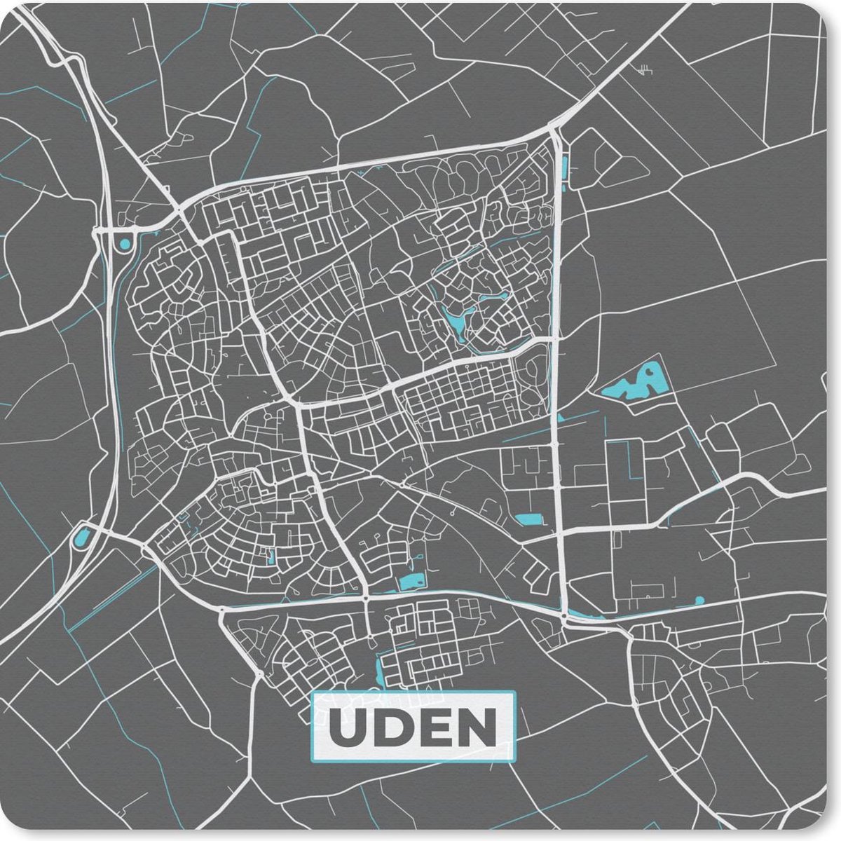 Muismat 20x20 cm - Mousepad Plattegrond - Uden - Grijs - Blauw - Muismatten - Stadskaart