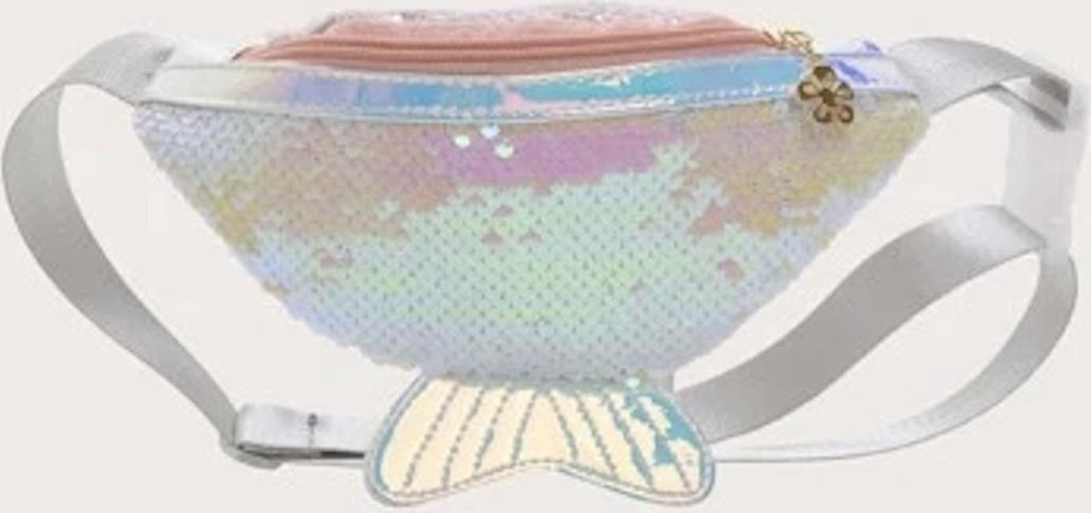 KIMU® Heuptasje Kinderen Klein Tasje Zeemeermin Parelmoer - Pailletten Meisje Dames Heuptas Mermaid Kindertasje Sequin Wit Kind Glitter Kinder Tas Glitters Festival