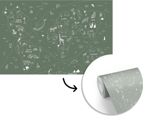 Fond d' écran - Carte Papier peint photo - Monde - Enfants - Vert - Largeur 450 cm x Hauteur 300 cm