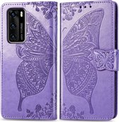 Huawei P40 Hoesje - Mobigear - Butterfly Serie - Kunstlederen Bookcase - Paars - Hoesje Geschikt Voor Huawei P40