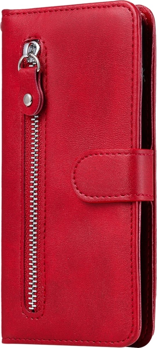 Mobigear Telefoonhoesje geschikt voor Huawei P Smart (2020) Hoesje | Mobigear Zipper Bookcase Portemonnee | Pasjeshouder voor 3 Pasjes | Telefoonhoesje voor Pinpas / OV Kaart / Rijbewijs - Rood
