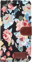 Apple iPhone Xs Max Hoesje - Mobigear - Design Serie - Katoen Bookcase - Bloemen Zwart - Hoesje Geschikt Voor Apple iPhone Xs Max