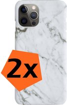 Hoesje Geschikt voor iPhone 12 Pro Max Hoesje Marmeren Case Hardcover Hoes Marmer - Hoesje Geschikt voor iPhone 12 Pro Max Marmer Hoes - Wit - 2 PACK