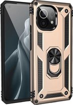 Mobigear Hoesje geschikt voor Xiaomi Mi 11 Telefoonhoesje Hardcase | Mobigear Armor Ring Backcover Shockproof met Ringhouder | Schokbestendig Mi 11 Telefoonhoesje | Anti Shock Proof - Goud