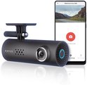 Zwart 70Mai dashcam met een smartphone ernaast die de bedieningsapp toont.