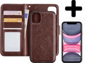 Hoes voor iPhone 11 Hoesje Case Uitneembaar Met Screenprotector - Hoes voor iPhone 11 Bookcase Hoes Wallet Case Met Screenprotector - Bruin